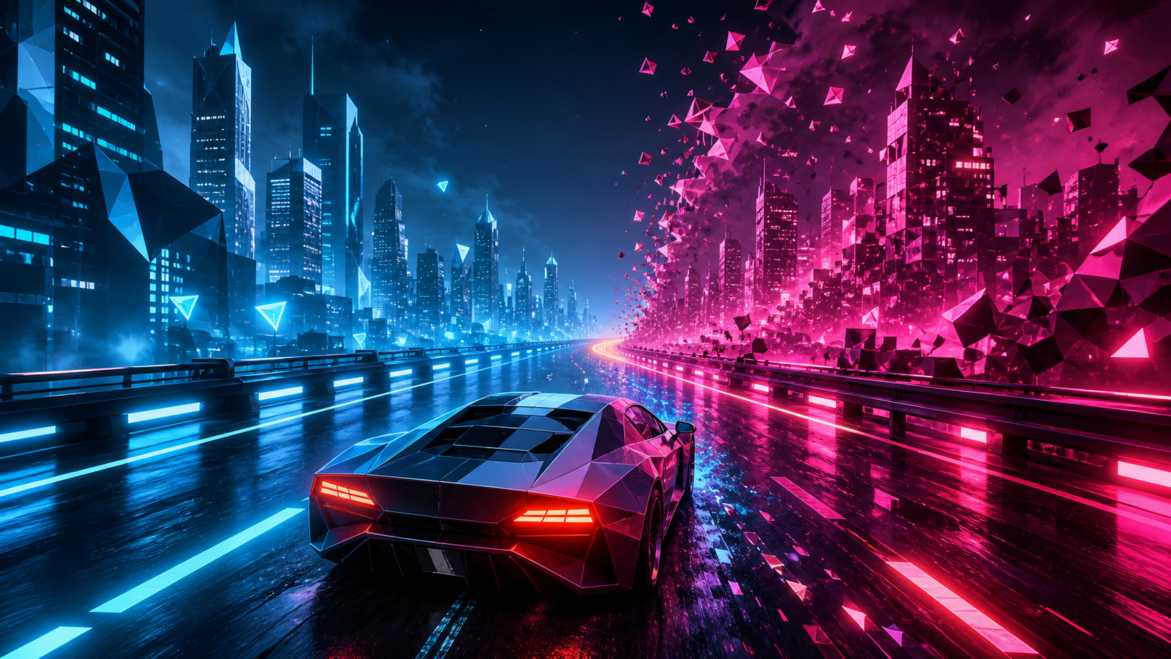 Neon Shift sports car racing through a neon city