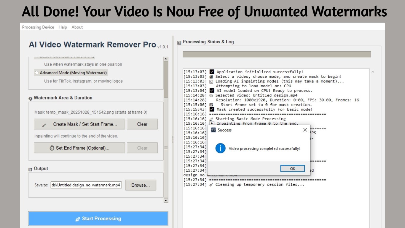 Done - Your Video is Watermark Free