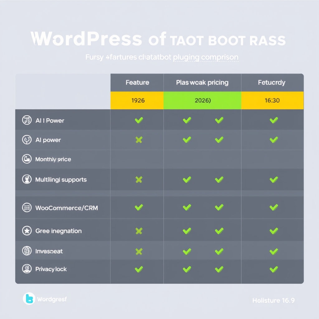 Visual/Data Section: Feature & Pricing Comparison of Top 2026 WP Chatbot Plugins - Best WordPress Chatbot Plugin 2026: Tested by AI Model