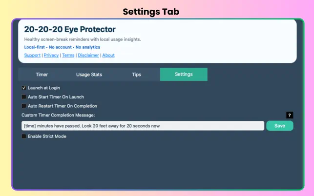 Customizable Settings