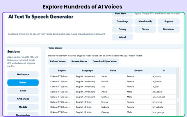 AI Text To Speech Generator Mac local API