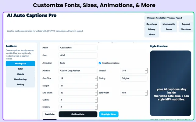 AI Auto Captions Pro Mac transcript editor