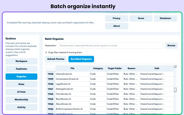 AI File Organizer Pro Mac duplicate results