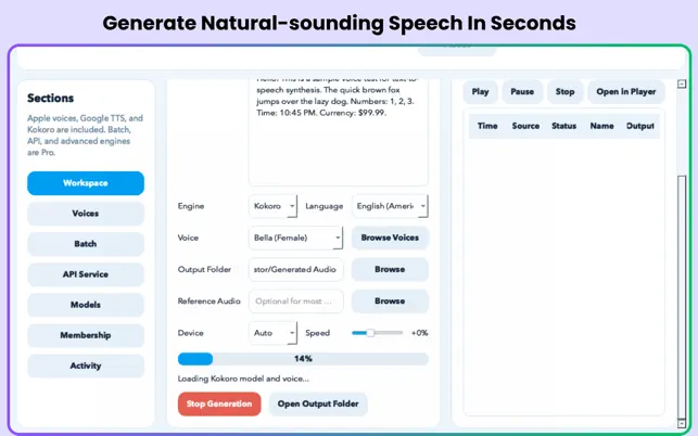 AI Text To Speech Generator Mac voice controls