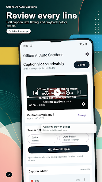 Offline AI Auto Captions video workspace