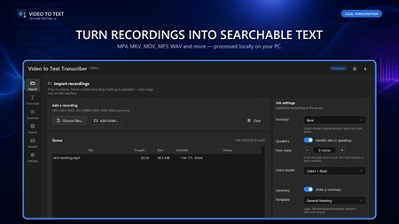 Video to Text transcription workspace