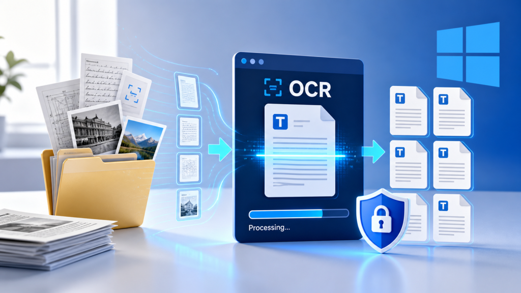 Batch OCR folder of scanned images to searchable text on Windows