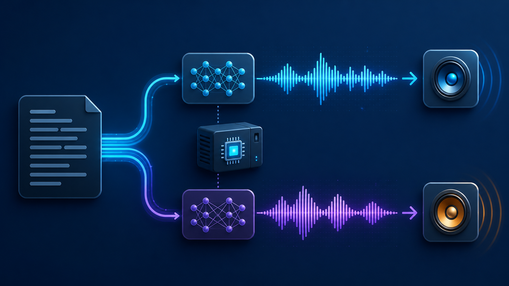 Piper and Kokoro local text to speech model pipelines with audio waveforms