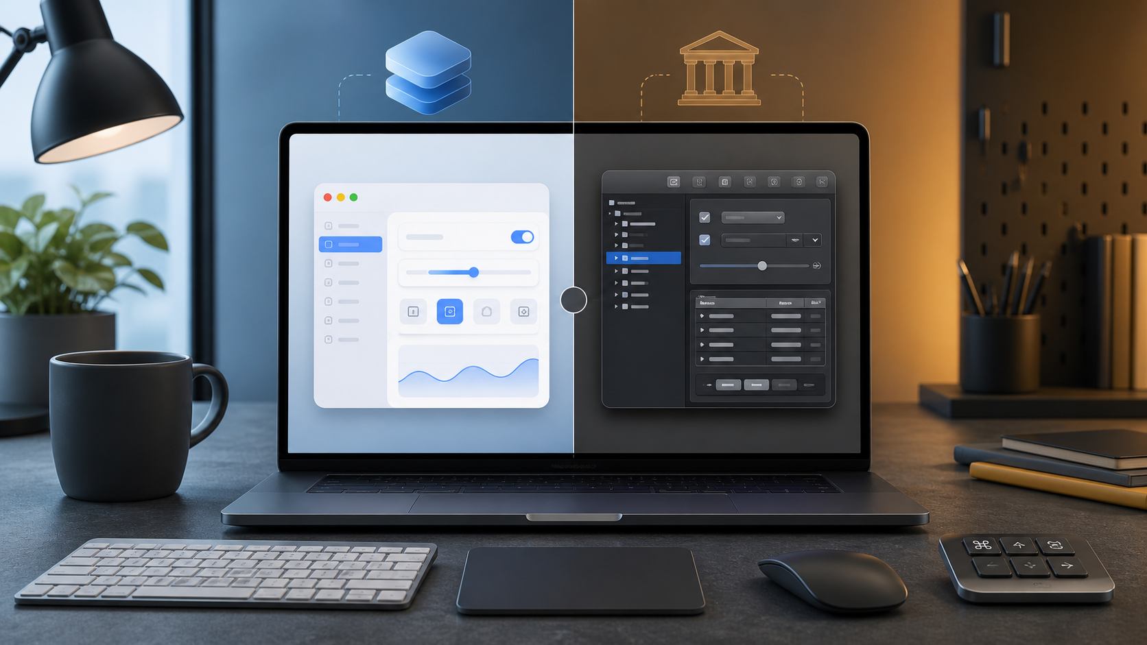Mac developer desk showing contrasting SwiftUI and AppKit utility interfaces