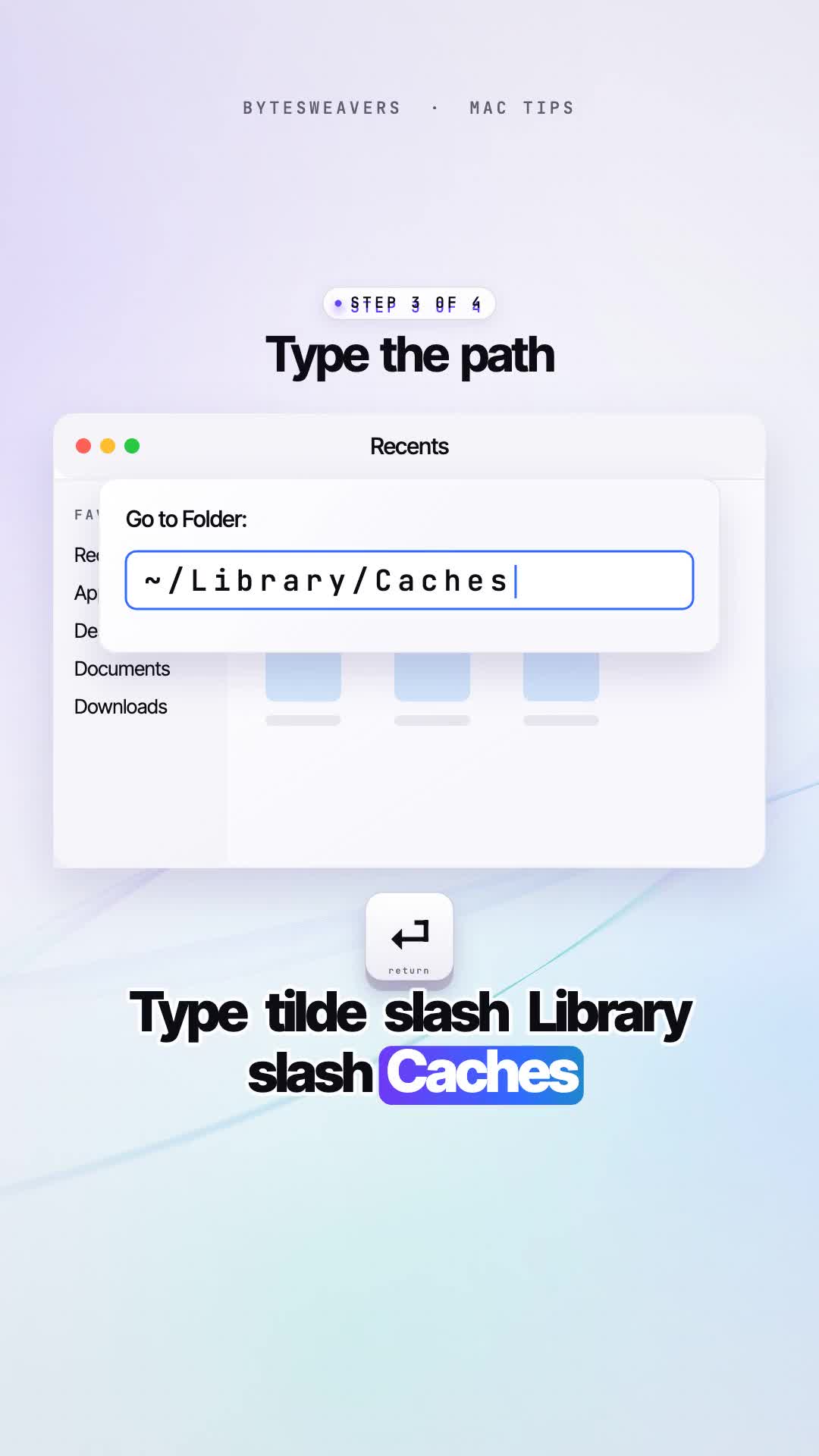 Caches folder selected so it can be moved to the Trash