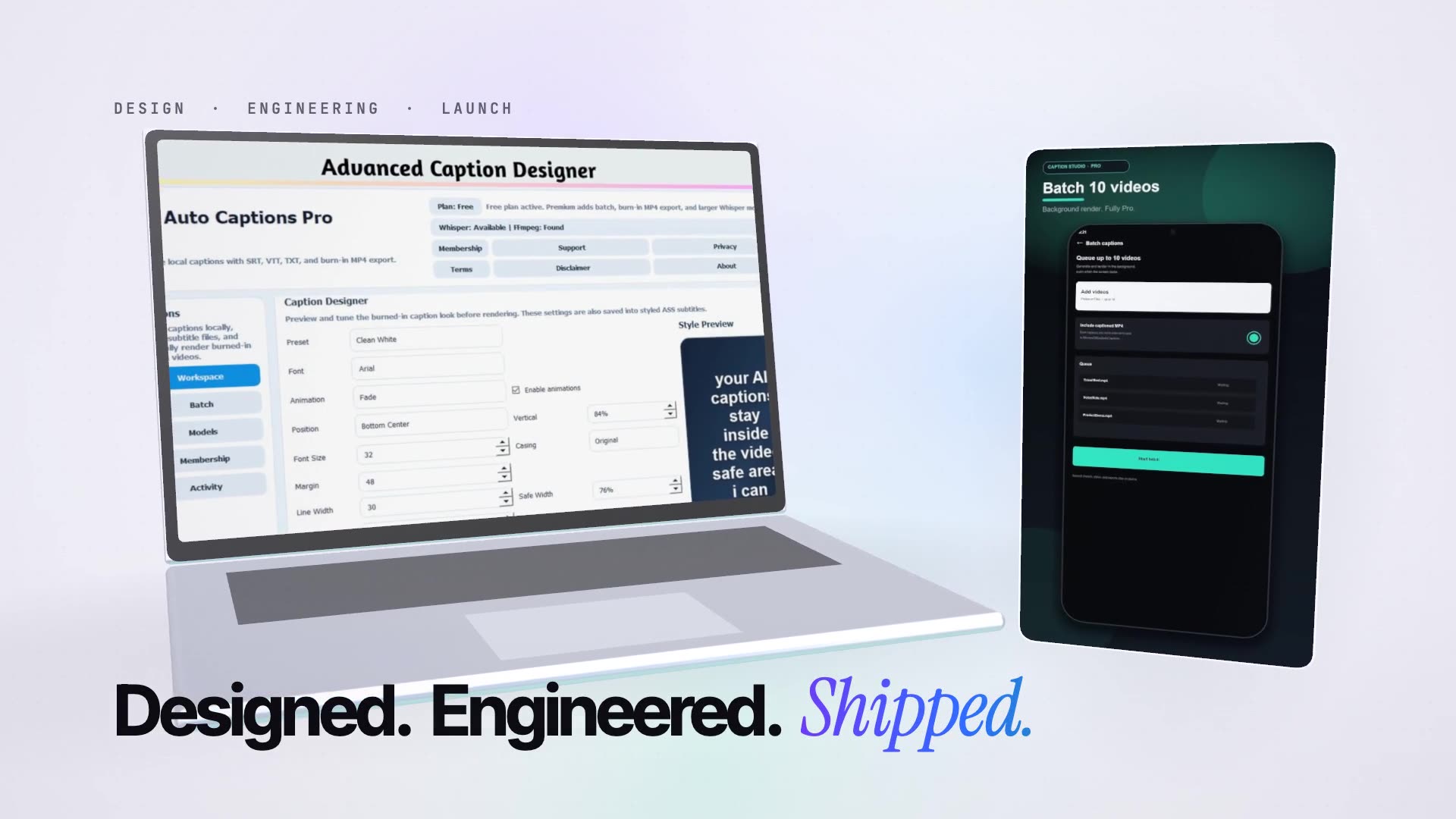 AI Auto Captions Pro, designed, engineered, and shipped