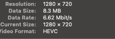 QuickTime Movie Inspector showing the HEVC source format