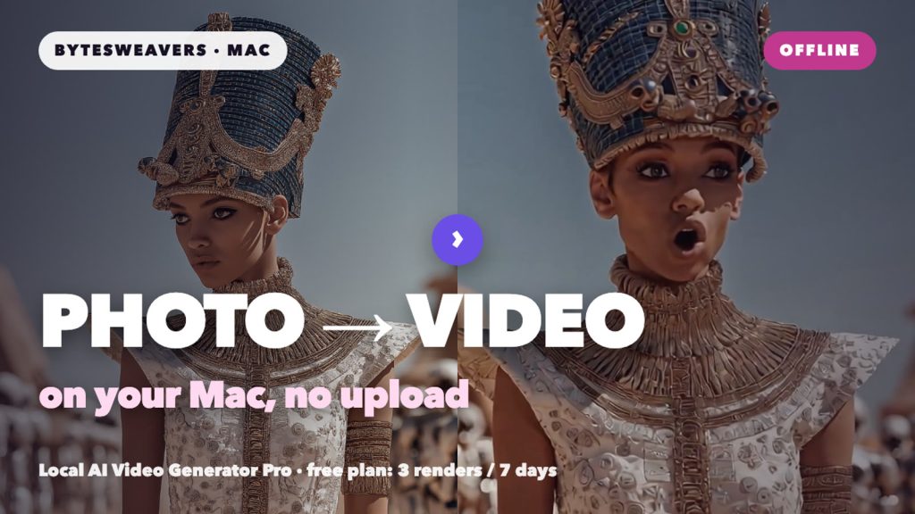 Photo to video on Mac, offline image to video with Local AI Video Generator Pro