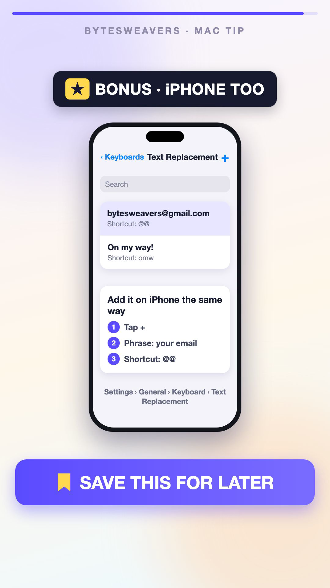 Animated illustration of iPhone Text Replacement with the @@ shortcut