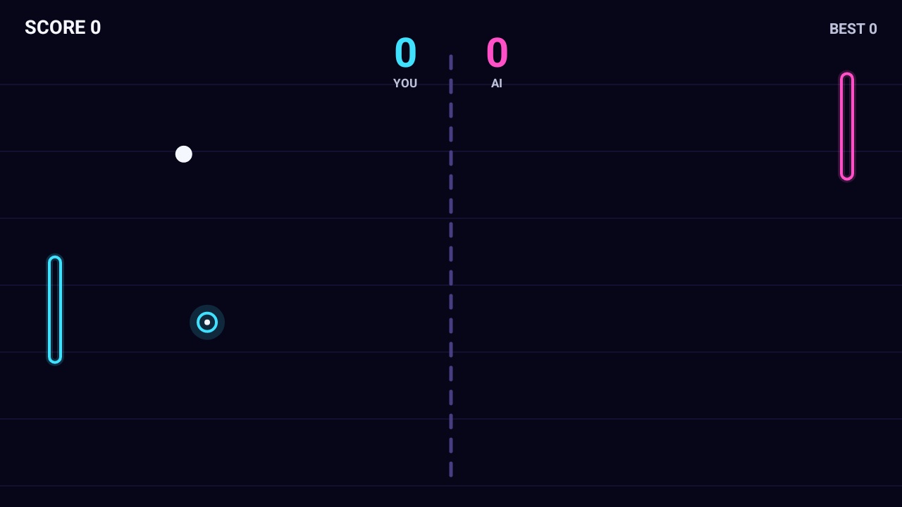Native PlayByHand Neon Pong game rendering with the hand-input pointer and two paddles